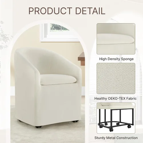 Vista 4 de KISLOT Juego de 1 sillas de comedor tapizadas con ruedas, color beige