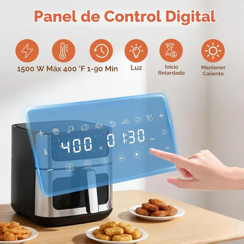 Vista 3 de OLIXIS Freidora de aire de 6.34 cuartos de galón con ventana, 8 preajustes de alimentos con calor máximo de 400 °F, temporizador de 90 minutos