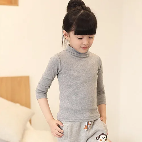 Vista 2 de Evelin LEE Camiseta básica de cuello alto de color sólido para niñas