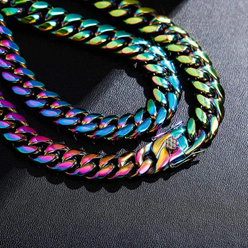 Vista 5 de TOPGRILLZ Collar de cadena de eslabones cubanos de acero inoxidable pulido de 0.399 in para hombres y mujeres, joyería de hip hop, Latón, Circonia