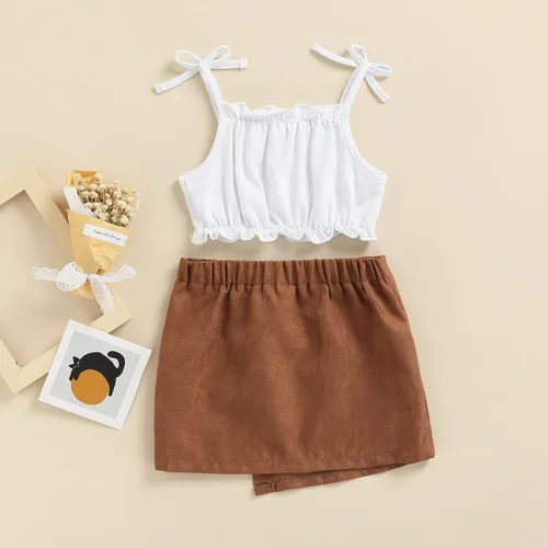 Vista 117 de TheFound Trajes de verano para niñas pequeñas, sin mangas, de punto acanalado, halter, pantalones cortos, ropa para recién nacidos, conjunto de 3