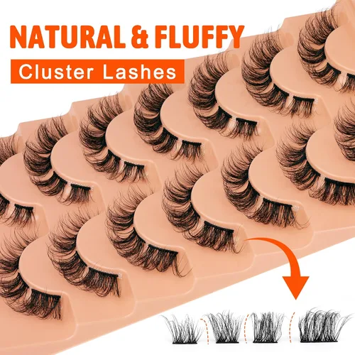 Vista 5 de Extensiones de pestañas de racimo naturales, rizado D, pestañas postizas individuales y dispersas, para colocar en casa, multipack de extensiones