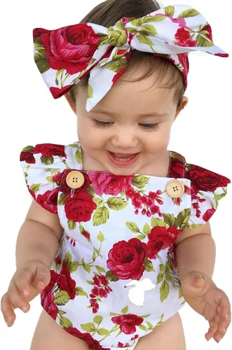 Vista 2 de 2 piezas de ropa para bebé recién nacido, overol a rayas, traje de diadema para niñas de 0 a 24 meses