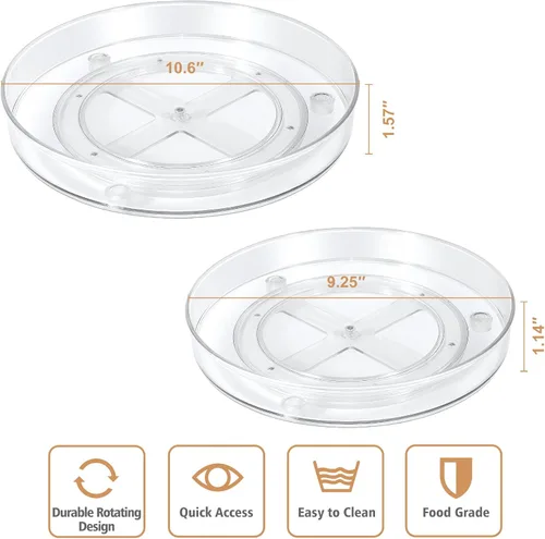 Vista 5 de Lazy Susan - Organizador de condimentos, plato giratorio de almacenamiento para gabinete, nevera, encimera, despensa, baño, paquete redondo de 2