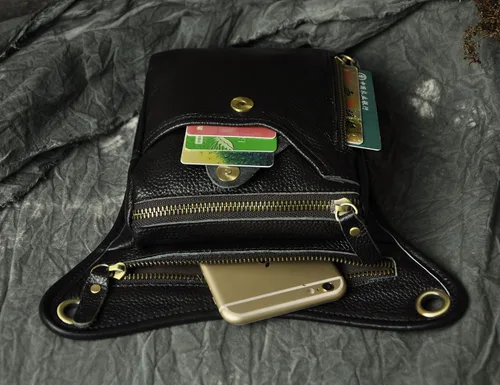Vista 7 de Le'aokuu - Bolso de pierna para moto, de cuero genuino, para hombre, bolso tipo mensajero a la cintura), 211-5