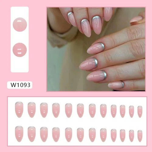 Vista 5 de Uñas postizas a presión en forma de almendra, uñas postizas medianas y brillantes, uñas adhesivas con punta francesa, cobertura completa, uñas