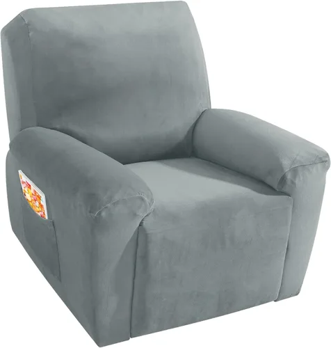 Vista 35 de MAXIJIN Funda reclinable de terciopelo de 4 piezas, funda elástica de felpa suave para silla reclinable, gruesa y suave, funda para silla Beige