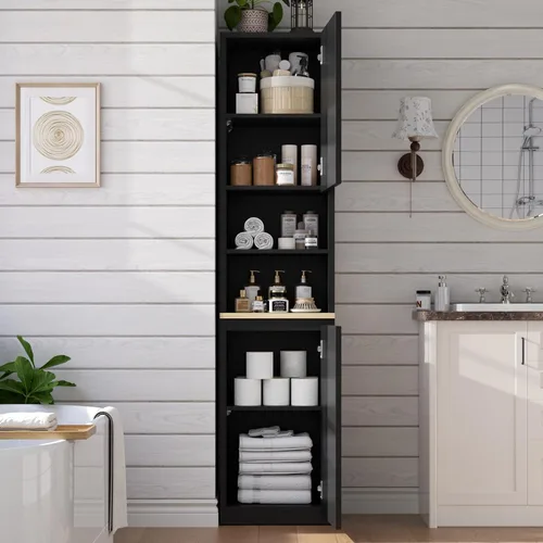 Vista 8 de Gyfimoie - Armario de almacenamiento de baño de 67 pulgadas de alto con 2 Negro