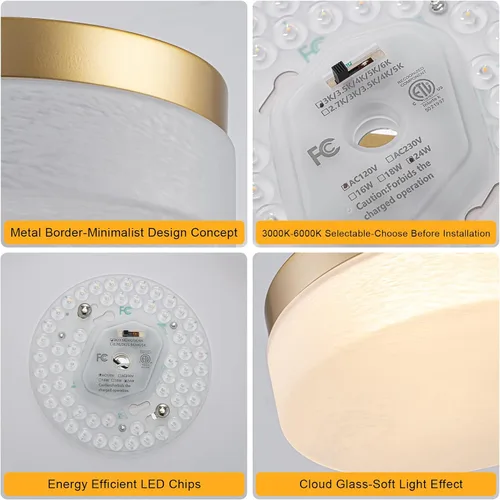 Vista 4 de EDISLIVE Lámpara de techo LED de vidrio nublado con montaje empotrado, luz blanca ajustable en 5 pasos, lámpara de techo redonda moderna de 11.4