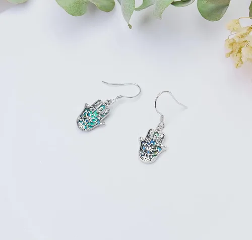 Vista 6 de Christmas Gifts Moonstone Filigree Evil Eye Earrings Sterling Silver Hamsa Evil Eye Jewelry for Women Girls