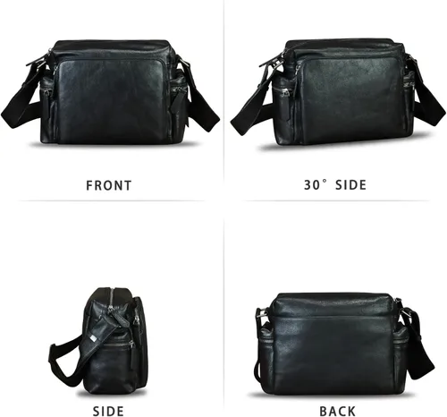 Vista 4 de IVTG Bolso de cuero genuino y bolso de mensajero para hombre, bolso de hombro de cuero a la moda, maletín, bolso cruzado, correa
