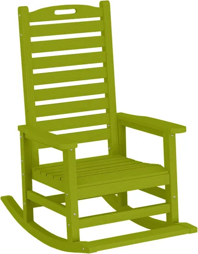 Vista 15 de PLUUV Silla mecedora de exterior con reposapiés extraíble para adultos, sillas mecedoras de patio de respaldo alto HDPE, sillas mecedoras de porche