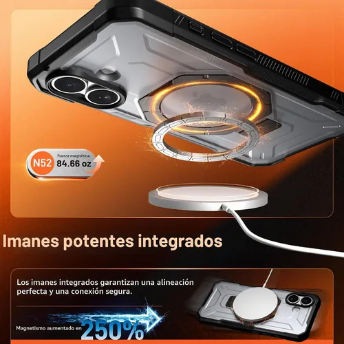 Vista 3 de Funda Poetic Spartan con soporte de anillo para iPhone 17, [Botón de control de cámara][Compatible con Magsafe], funda protectora de cuerpo