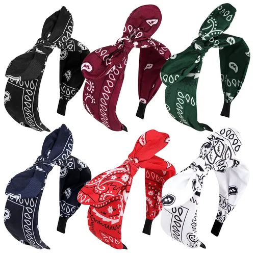 Vista 10 de Jaciya Paquete de 6 diademas de plátano con lazo, diademas blancas de verano con lazo anudado para mujer, accesorios para el cabello de fiesta