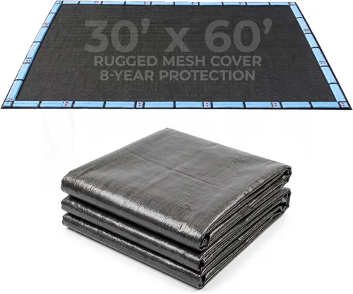 Vista 15 de Defender Cubierta para alberca enterrada, de malla resistente, rectangular, para invierno., Negro