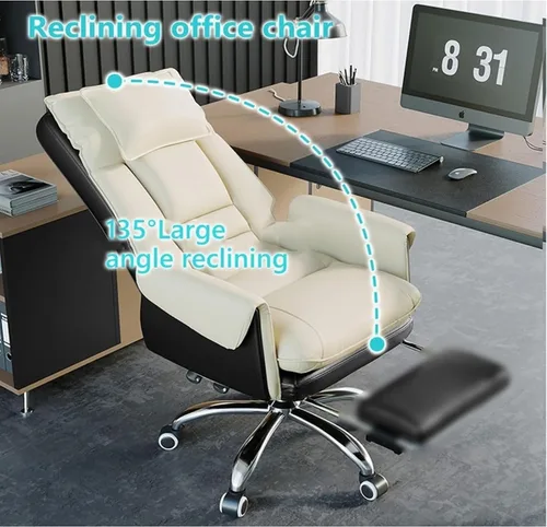 Vista 7 de Ergonomic High-Back Executive Office Chair with Footrest,Adjustable Lumbar Support & 360° Swivel,Heavy-Duty Metal Base PU Leather Desk Chair for