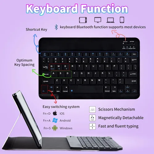 Vista 4 de Funda para Samsung Galaxy Tab S6 Lite 2022/2020 con teclado inalámbrico desmontable y soporte ajustable para proteger la tableta para Samsung Galaxy