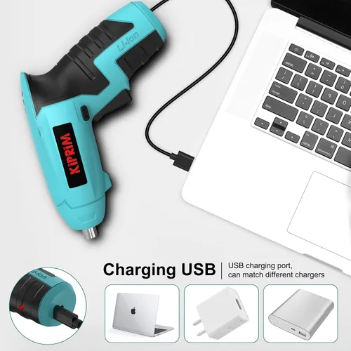 Vista 4 de Kiprim ES3 - Destornillador eléctrico pequeño de 4 V, herramienta de destornillador inalámbrico con batería recargable, luz frontal LED y luz
