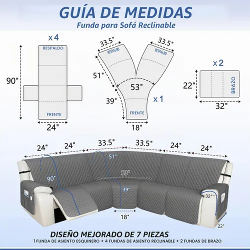Vista 2 de Arfntevss - Fundas de sofá seccional reclinable 100% impermeables en forma de L, funda de sofá para sofá seccional reclinable en forma de L, juego