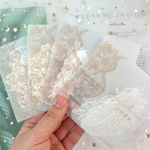 Vista 3 de 40 piezas de suministros para álbumes de recortes, papel de encaje, hojas de mariposa, serie de plumas, suministros de diario, papel decorativo