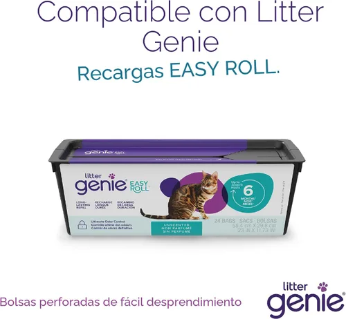 Vista 9 de Litter Genie Cubo Easy Roll con recarga fácil de enrollar, 24 bolsas 90% plástico reciclado - Diseño hermético - 8 días de arena para 1 gato