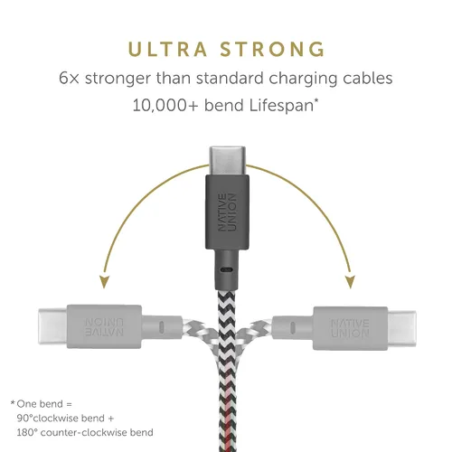 Vista 3 de Cable Native Union Belt USB-C a USB-A - Cable de carga ultrarresistente de 4 pies con correa de cuero compatible con iPhone 16, Samsung Galaxy Z