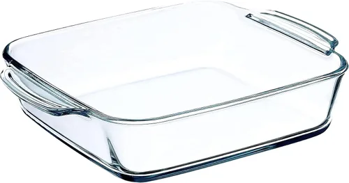 Vista 2 de Simax Plato asador de vidrio, sartén cuadrada grande para hornear y cocinar, utensilios de cocina aptos para horno y lavavajillas, cacerola de 1.5