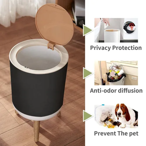 Vista 3 de Cubo de basura pequeño con tapa para baño, cocina, oficina, pañal elegante negro viejo pizarra textura desgastada grunge bordes, cubo de basura
