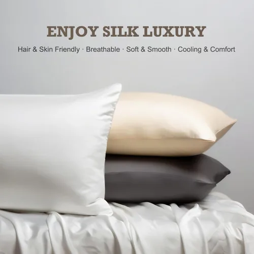 Vista 5 de BPC Paquete de 2 fundas de almohada 100% seda de morera, fundas de almohada de seda ClimaSilk™ de grado 6A, tamaño estándar, ambos lados, 600 hilos