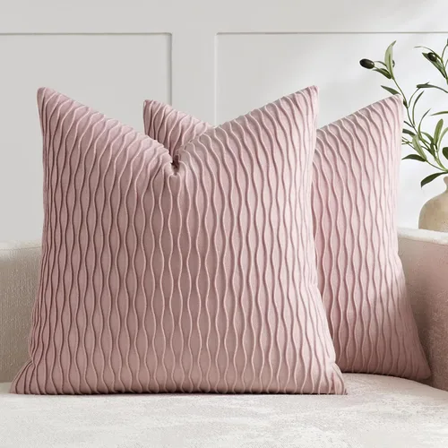 Vista 31 de DEZENE Fundas de almohada para sofá color marfil blanco: pack de 2 fundas de almohada cuadradas de terciopelo a rayas originales de 16x16 pulgadas