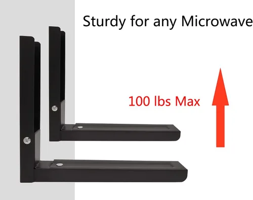 Vista 2 de Kit universal de montaje en pared para estante de microondas, brazos extendidos y plegables, para la mayoría de microondas, color negro, 1 par