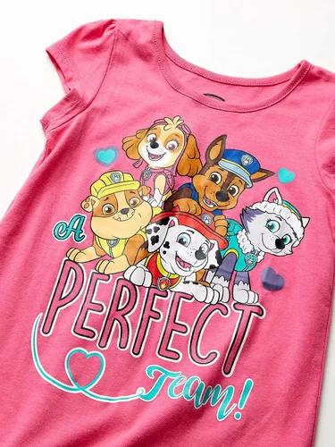 Vista 2 de Paw Patrol Nickelodeon Girls Short Sleeve T-Shirt for Toddler and Little Kids - GreyPinkWhiteBlue