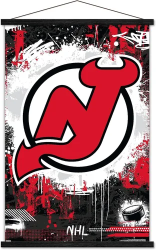 Vista 7 de Trends International NHL New Jersey Devils - Póster de pared con logotipo Maximalist 23 con marco magnético