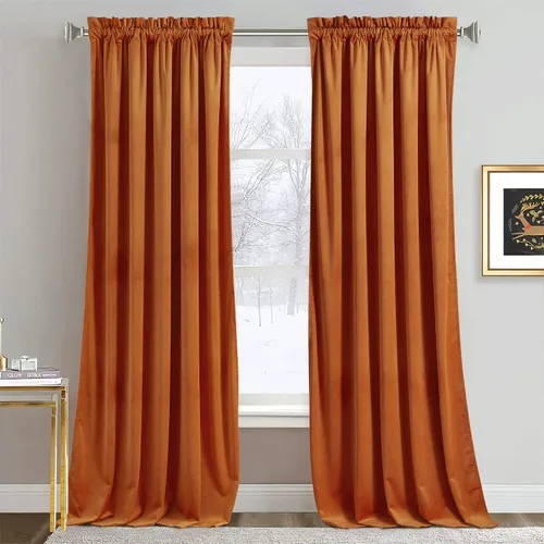 Vista 68 de RYB HOME Cortinas opacas de terciopelo para dormitorio, aislamiento térmico, privacidad, luz solar, bloqueo de calor, cortinas lujosas con bolsillo