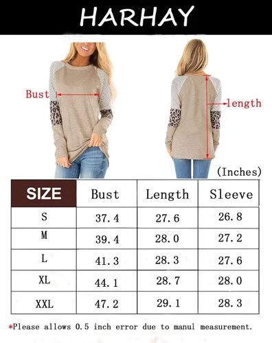 Vista 4 de HARHAY - Camiseta de manga larga con estampado de leopardo para mujer, con cuello redondo y diseño de rayas