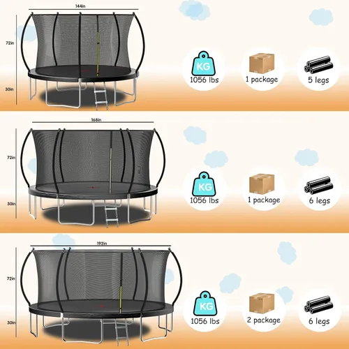 Vista 9 de Outdoor Trampoline for Kids Adults, 12ft 14ft 16ft Backyard Large Trampolines with Enclosure Net, Recreational Pumpkin Trampoline with Curved Poles