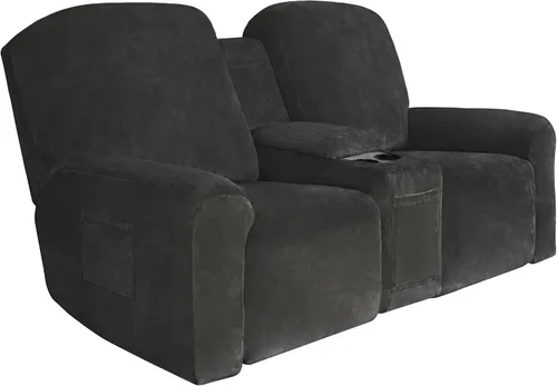 Vista 21 de Easy-Going Sofá biplaza reclinable de terciopelo con funda de consola central, fundas elásticas para sofá reclinable de 8 piezas, funda de sofá