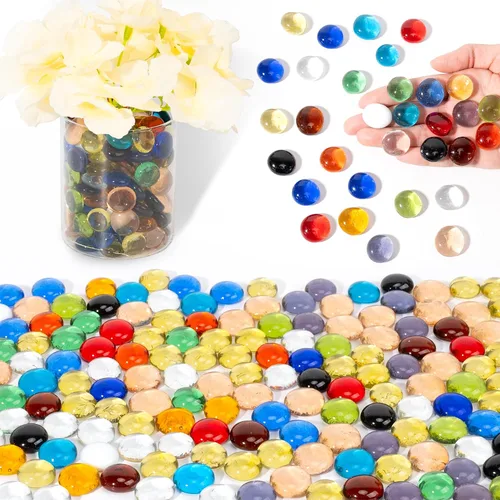 Vista 9 de Cuentas de vidrio para jarrones, cuentas decorativas de 0.97 libras, canicas planas para soporte de flores, manualidades, piedras de Mancala Blanco