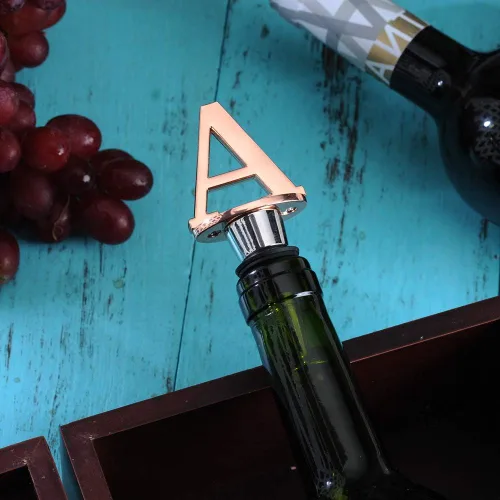 Vista 5 de Miicol Tapón para Botella de Vino, Tapón para Prosecco, Tapón de Vino de Oro Rosa, Tapón de Champán Personalizado, Tapón de Vino con Inicial, Regalo