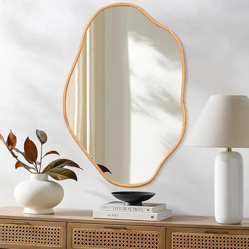 Vista 9 de ULIKE - Espejo de pared irregular de 24×36 pulgadas con marco de madera en negro – Diseño de forma orgánica abstracta para baño, dormitorio, sala