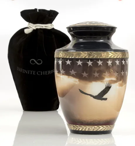 Vista 7 de Urna de cremación patriótica para cenizas humanas para adultos, macho, funeraria azul marino, recipiente de cremación para veteranos estadounidenses
