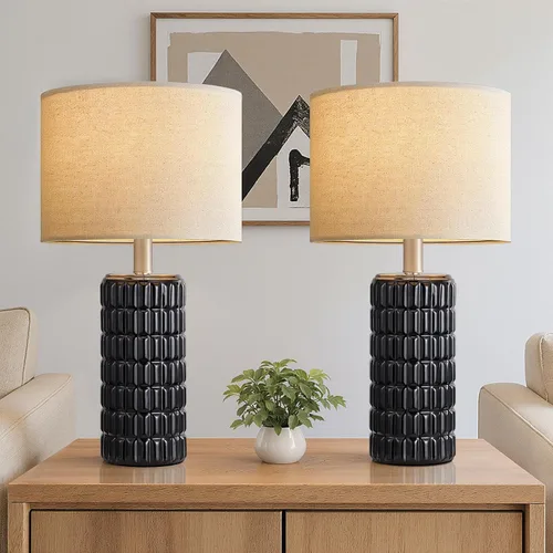 Vista 14 de Seealle Lámparas de mesa de cerámica modernas de 23" - Lámparas de mesa para sala de estar, lámparas de mesita de noche de estilo granja para Blanco
