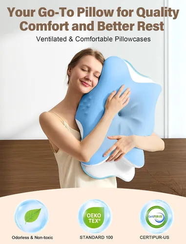 Vista 8 de Almohada cervical para el cuello para aliviar el dolor, almohada ergonómica de espuma viscoelástica para dormir de lado, almohada ortopédica de cama