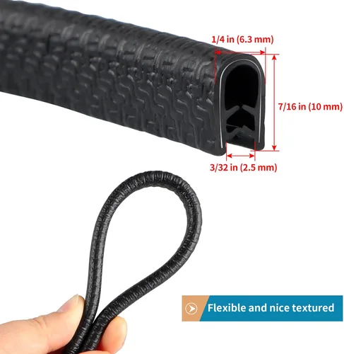 Vista 2 de Protector de borde de goma de 10 pies/3 m, protector de borde de puerta sin adhesivo, tira de sello de borde en forma de U con clips de metal