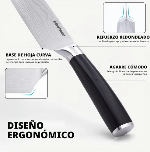 Vista 6 de Cuchillo Nakiri - Cuchillo de verduras de 7" de corte preciso, cuchillo de cocina de acero de alto carbono, cuchillo de chef japonés multiusos