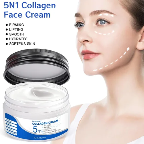 Vista 3 de 5N1 Hidratante de colágeno con retinol y ácido hialurónico, crema facial de hidratación profunda para mujeres y hombres, reafirma visiblemente