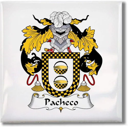 Vista 5 de Carpe Diem Designs Pacheco Family Crest/Coat of Arms Ceramic Tile for Coaster, Hot Plate, Trivet or Decorative Accent