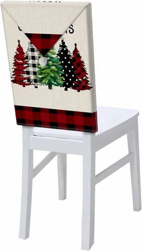 Vista 26 de Fundas para respaldo de silla de comedor, bolas de Navidad con diseño de copo de nieve en color rojo de invierno, fundas para sillas de cocina Árbol