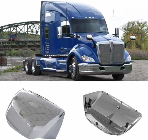 Vista 3 de Cubiertas de espejo de capó cromado High Soar para Kenworth T680 / Peterbilt 579 587, lado del conductor y del pasajero (un par)