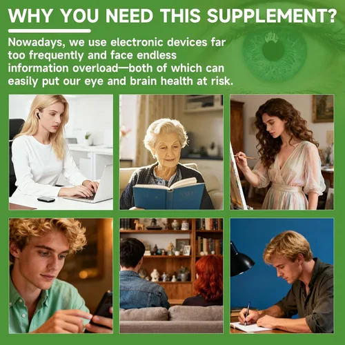 Vista 6 de Suplemento vitamínico y mineral para los ojos, soporte visual 120 geles suaves veganos, contiene luteína, zeaxantina, vitamina C y E, zinc, cobre